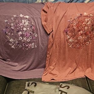 SHEIN Floral Graphic T-Shirts in Purple and Pink